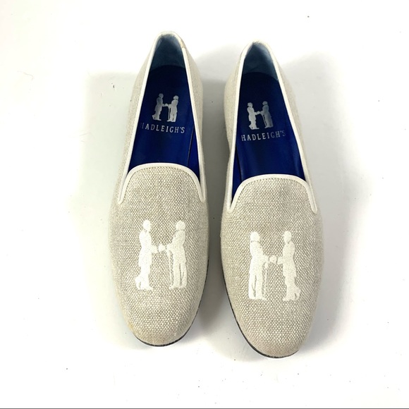 hadleighs Shoes - Hadleighs cream linen slub smoking slipper flat